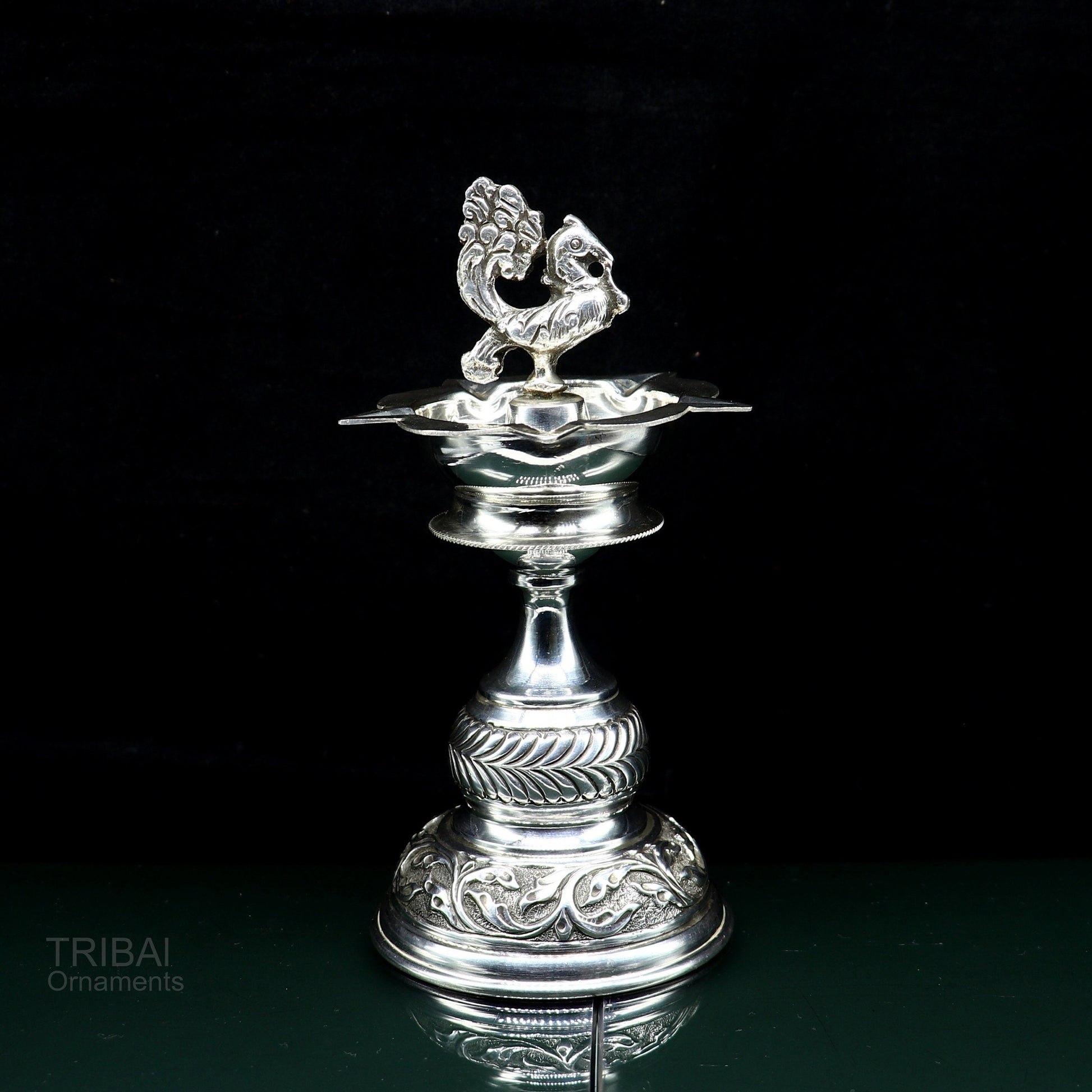 925 sterling silver handcrafted vintage work oil lamp or candle stand, silver Deepak, silver article, puja utensils, silver figurine su91 - TRIBAL ORNAMENTS