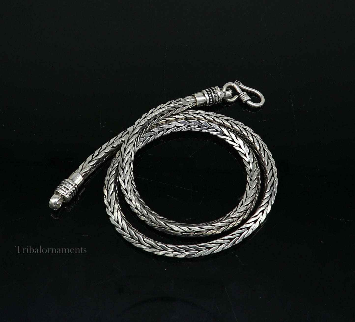 925 sterling silver unique customized solid flexible wheat chain 19 inches long necklace, excellent oxidized gifting fancy jewelry ch119 - TRIBAL ORNAMENTS