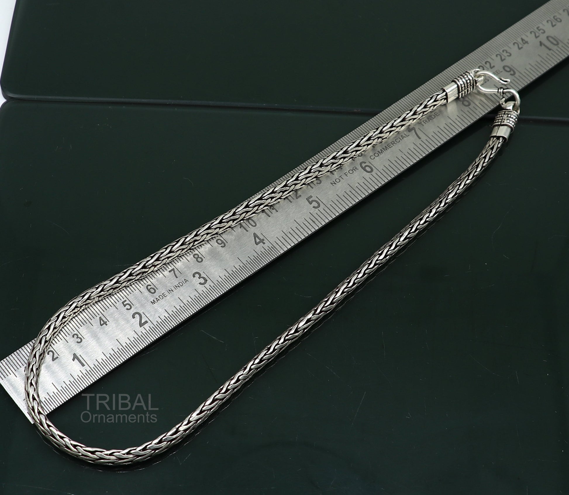 925 sterling silver solid half round D shape wheat chain 19 inches long necklace, excellent oxidized gifting heavy ethnic jewelry ch120 - TRIBAL ORNAMENTS
