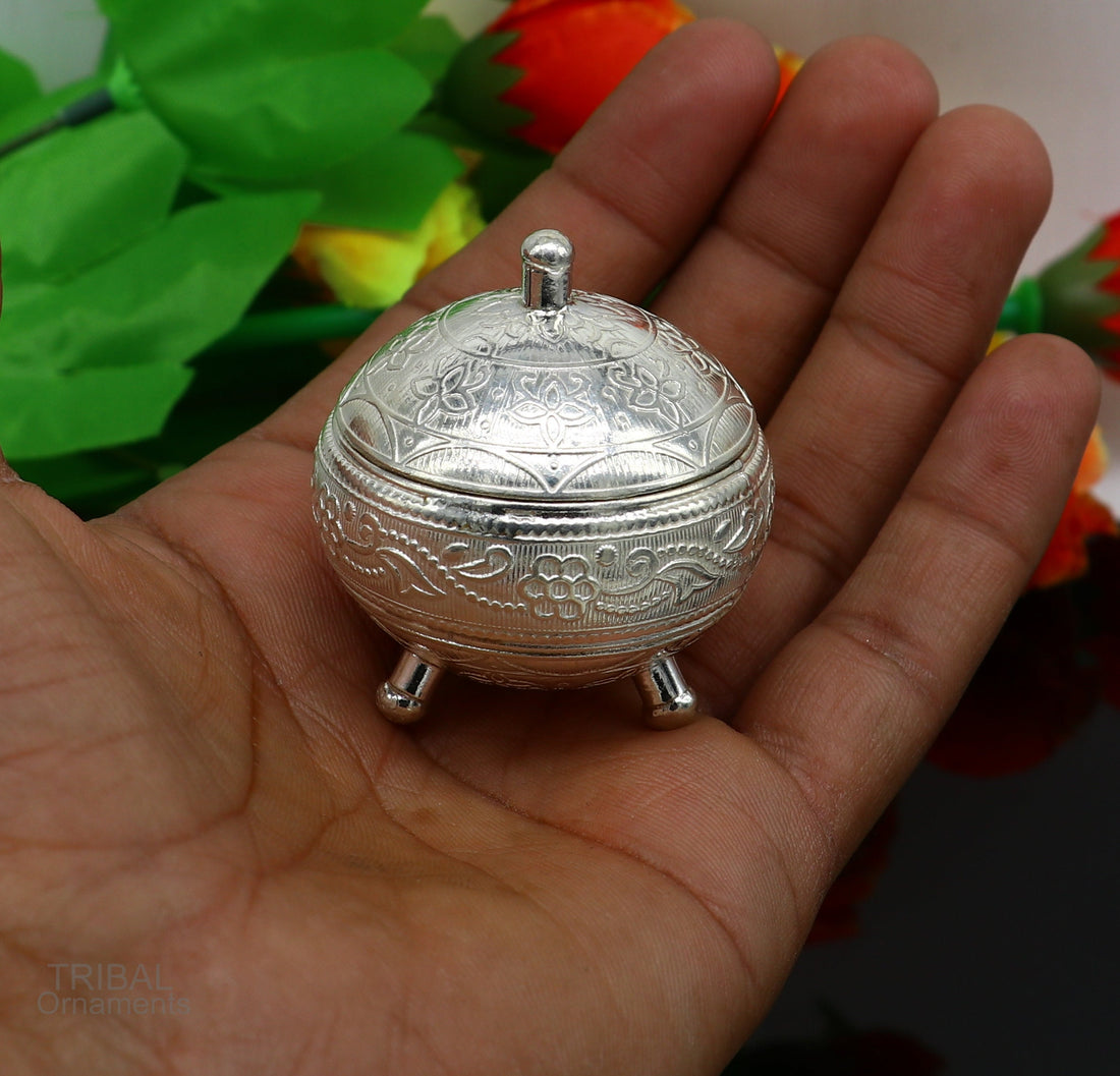 925 Sterling silver handmade fabulous trinket box, solid kumkum box, casket box, sindoor box, enamel work customized gifting box stb270 - TRIBAL ORNAMENTS