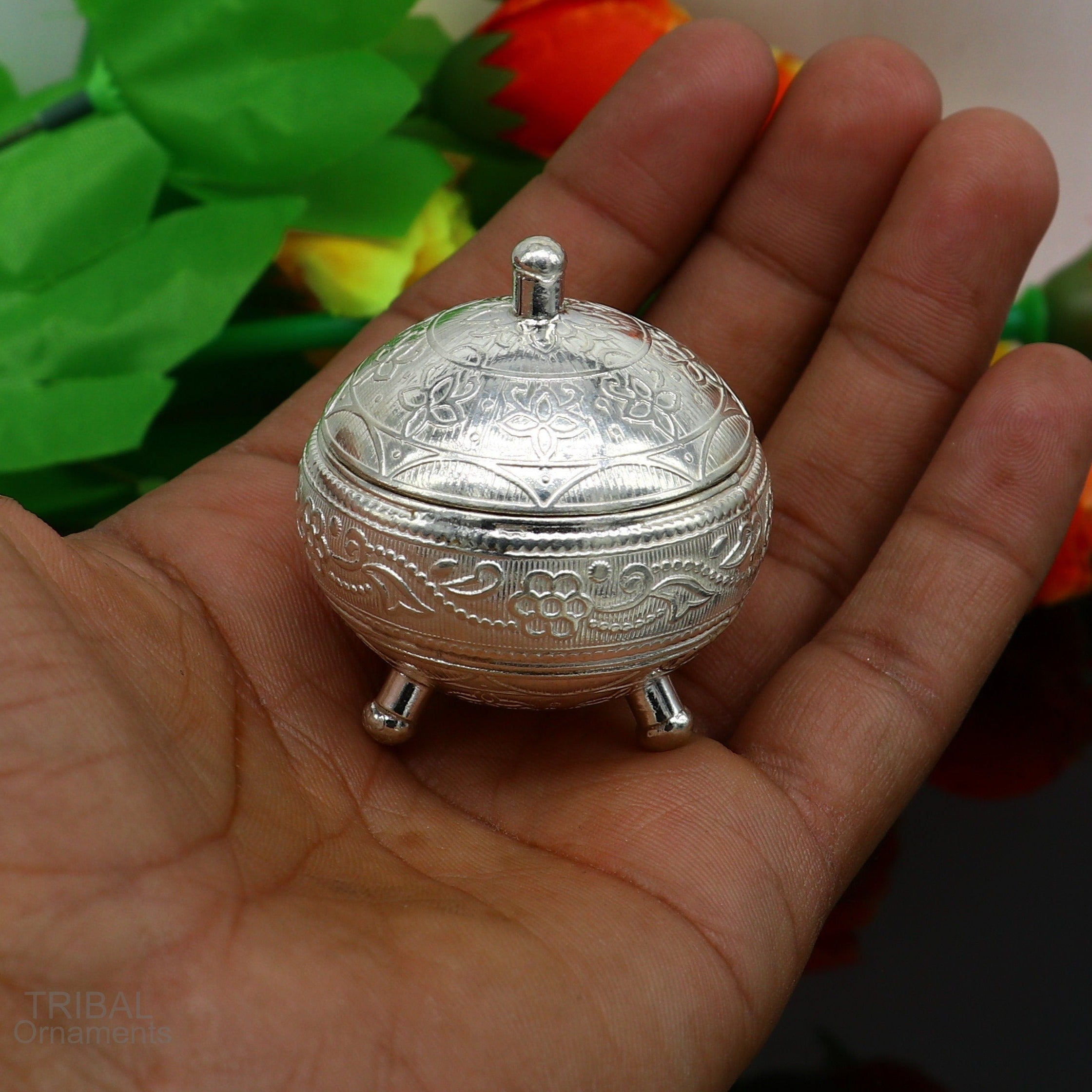 洋書 Handmade in India 925 Sterling silver handmade fabulous trinket box, solid