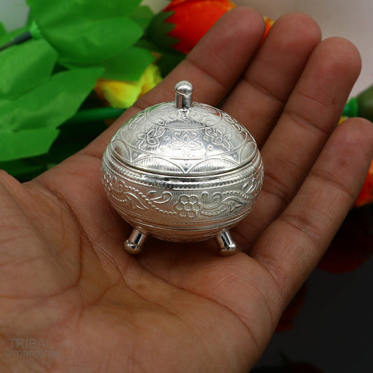 925 Sterling silver handmade fabulous trinket box, solid kumkum box, casket box, sindoor box, enamel work customized gifting box stb274 - TRIBAL ORNAMENTS