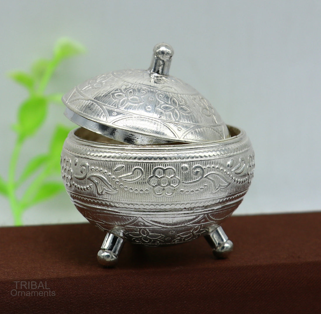 925 Sterling silver handmade fabulous trinket box, solid kumkum box, casket box, sindoor box, enamel work customized gifting box stb270 - TRIBAL ORNAMENTS