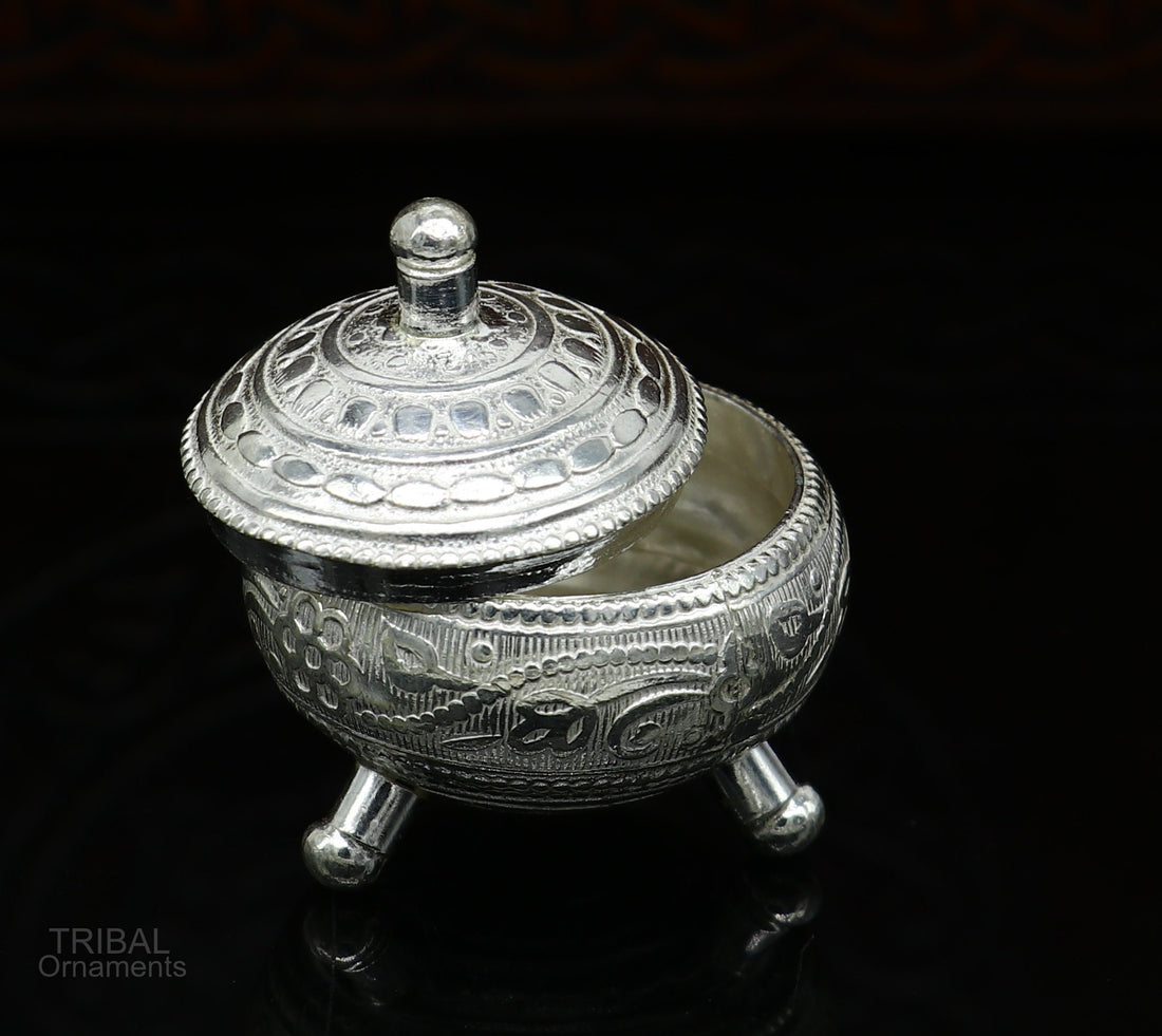 925 Sterling silver handmade fabulous trinket box, solid kumkum box, casket box, sindoor box, enamel work customized gifting box stb271 - TRIBAL ORNAMENTS