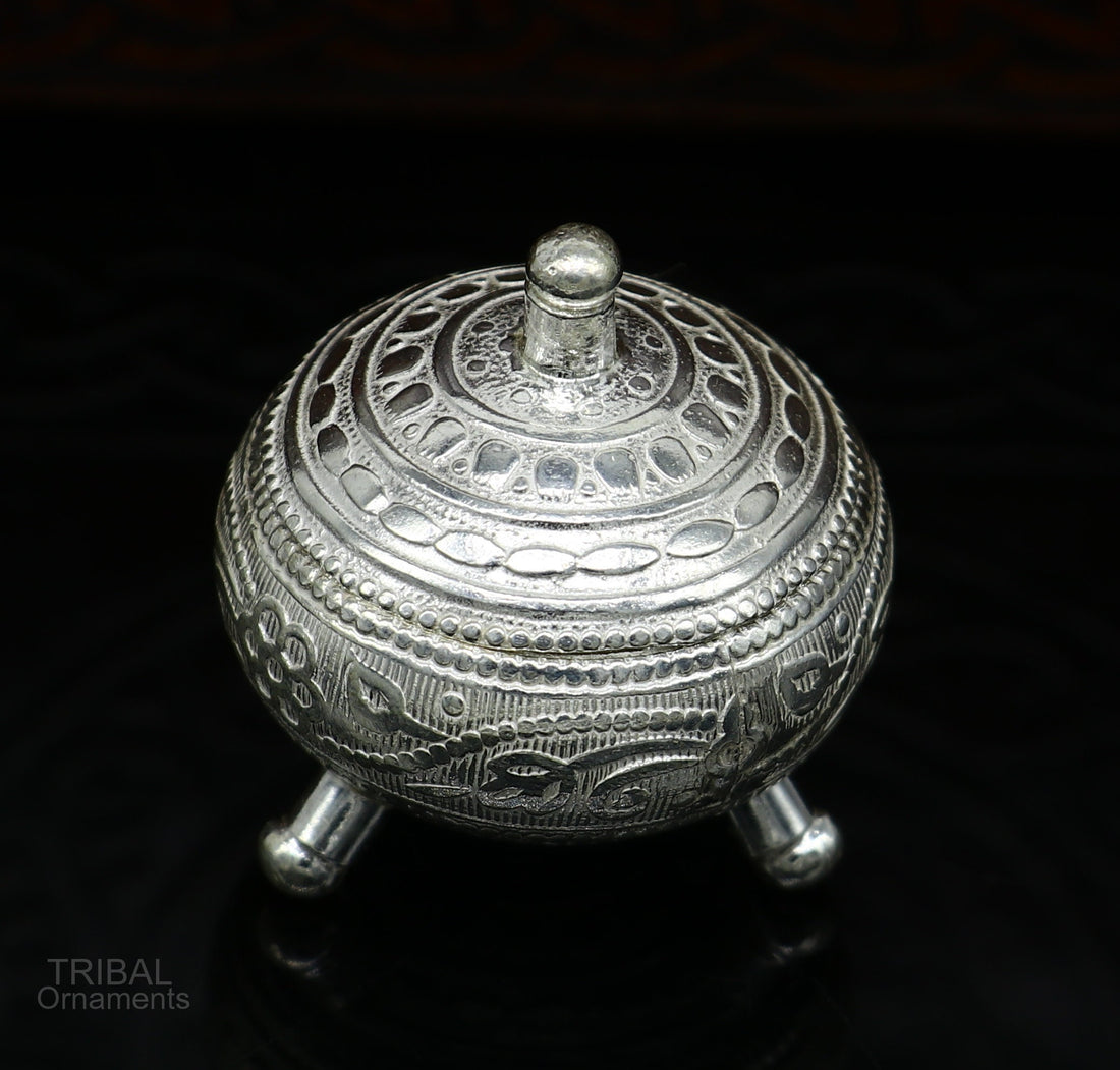 925 Sterling silver handmade fabulous trinket box, solid kumkum box, casket box, sindoor box, enamel work customized gifting box stb271 - TRIBAL ORNAMENTS