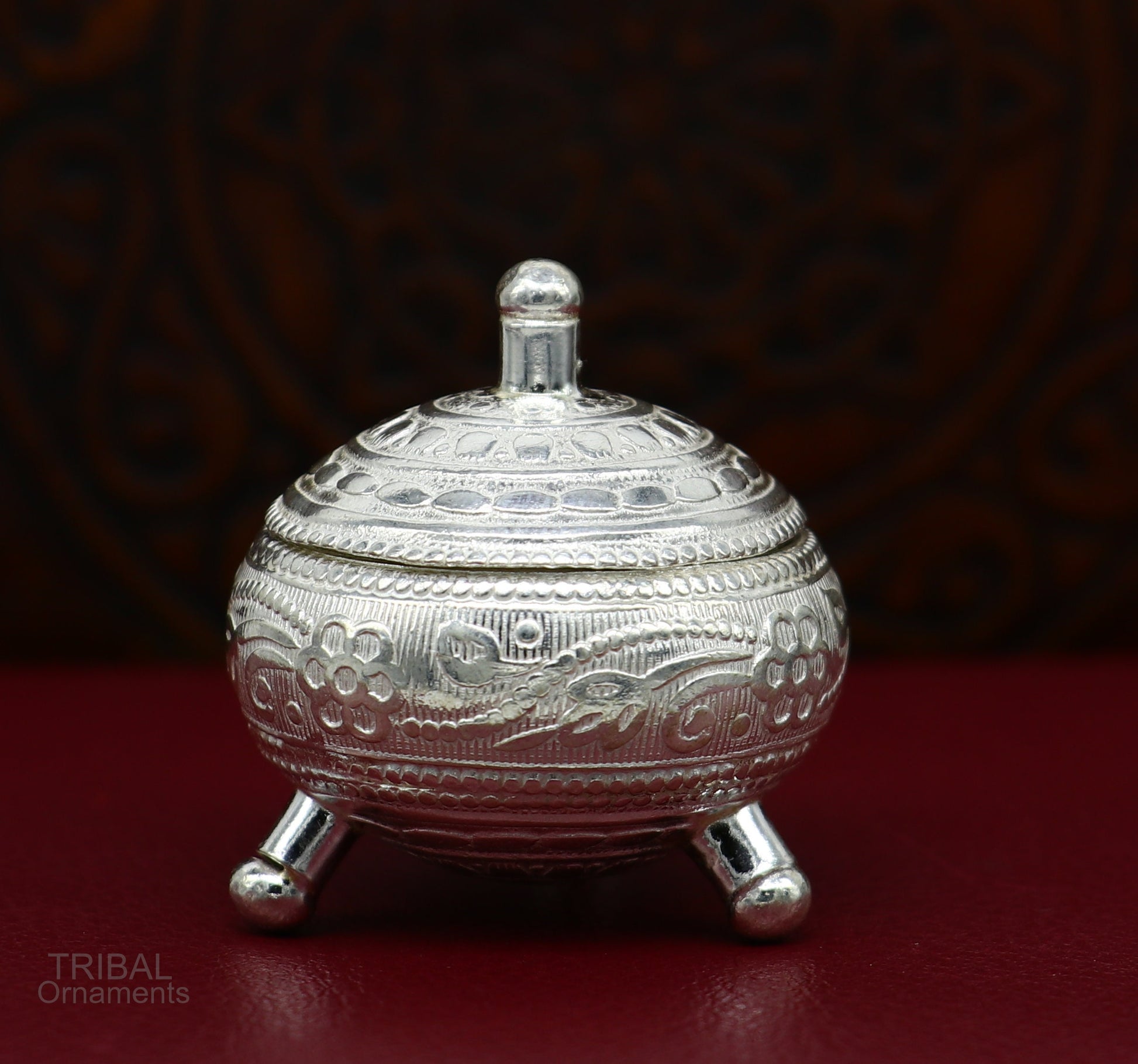 925 Sterling silver handmade fabulous trinket box, solid kumkum box, casket box, sindoor box, enamel work customized gifting box stb271 - TRIBAL ORNAMENTS