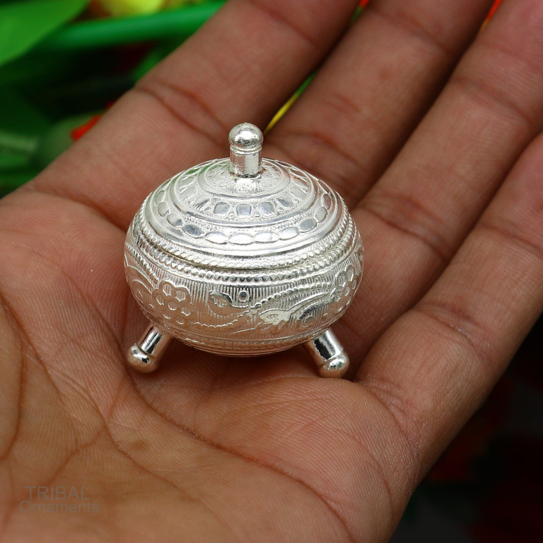 925 Sterling silver handmade fabulous trinket box, solid kumkum box, casket box, sindoor box, enamel work customized gifting box stb271 - TRIBAL ORNAMENTS