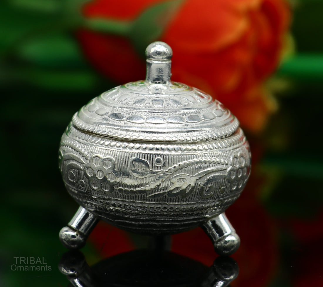 925 Sterling silver handmade fabulous trinket box, solid kumkum box, casket box, sindoor box, enamel work customized gifting box stb271 - TRIBAL ORNAMENTS