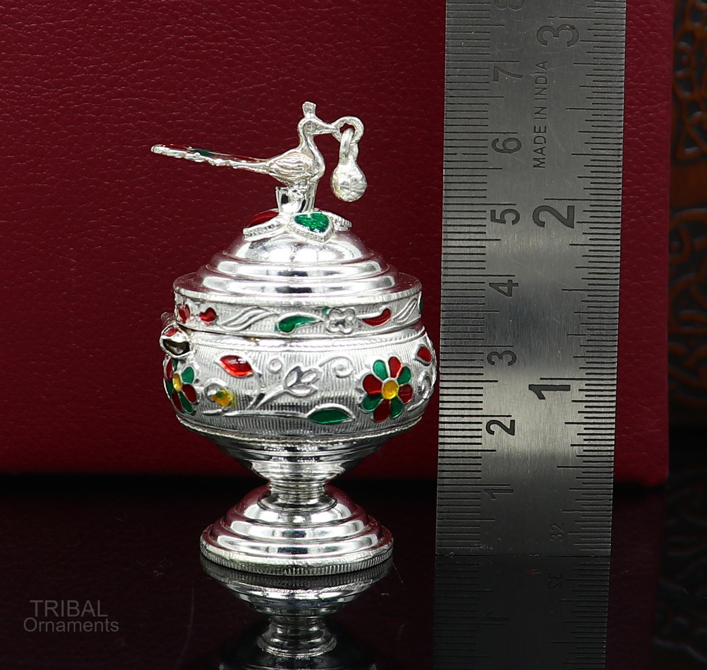 925 sterling silver handmade peacock design vintage trinket box , sindur kumkum box , brides accessories, kumkum sindur box royal art stb272 - TRIBAL ORNAMENTS