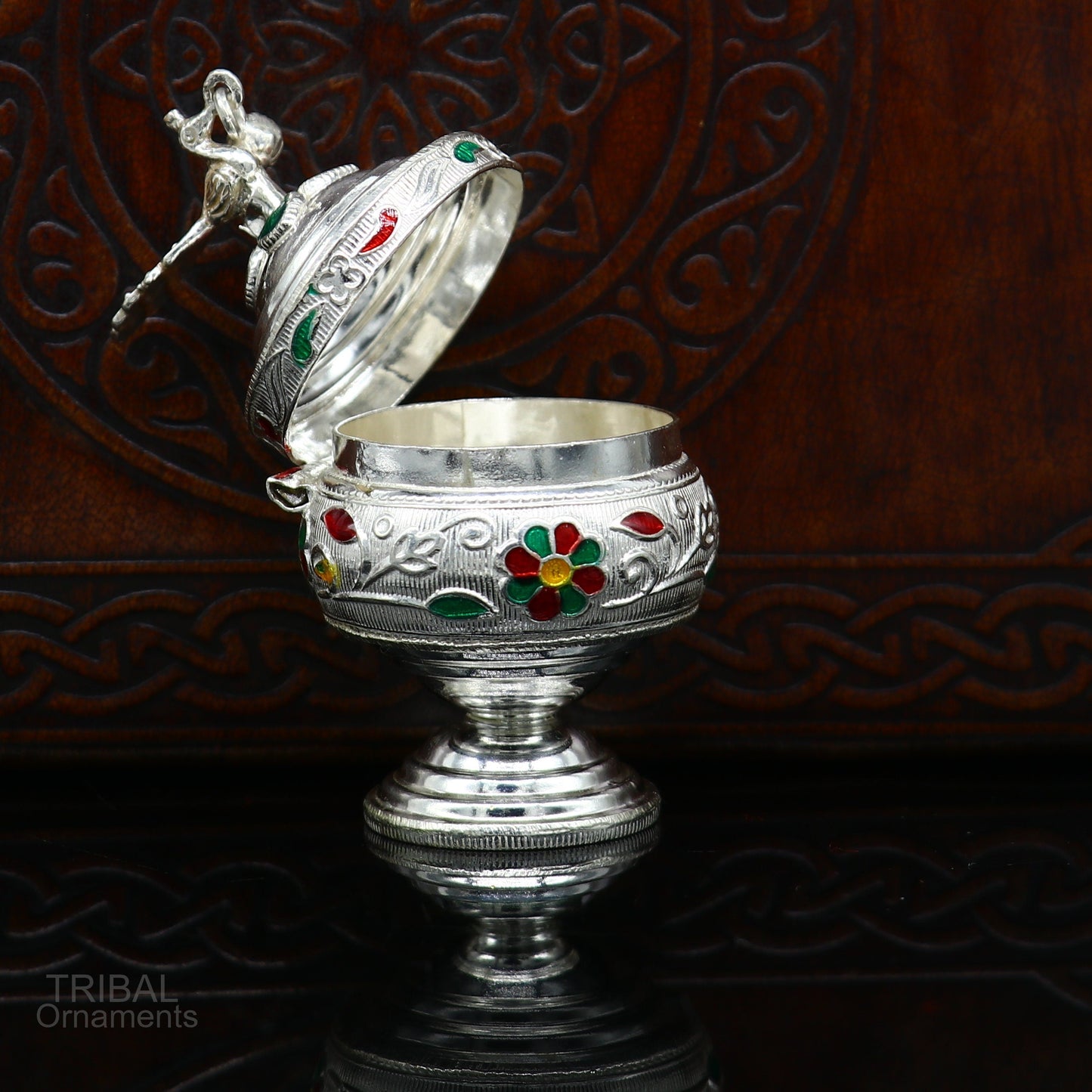 925 sterling silver handmade peacock design vintage trinket box , sindur kumkum box , brides accessories, kumkum sindur box royal art stb272 - TRIBAL ORNAMENTS