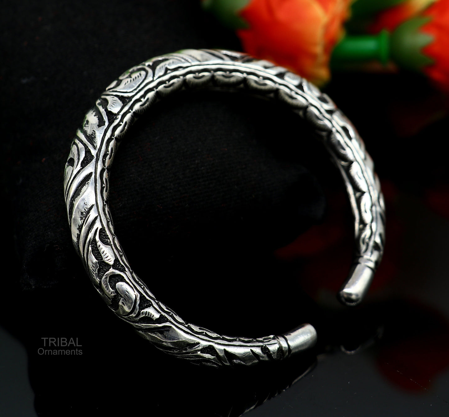 Elegant 925 Sterling silver handcrafted chitai work customized oxidized stylish vintage design bangle bracelet kada tribal jewelry nsk398 - TRIBAL ORNAMENTS