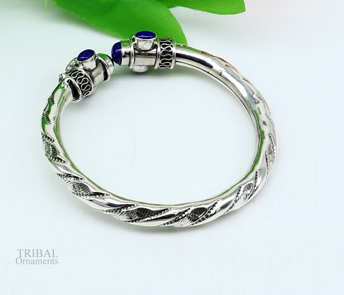 925 sterling silver vintage traditional style stone jadau handmade bangle bracelet kada unisex jewelry best gift from india nsk410 - TRIBAL ORNAMENTS