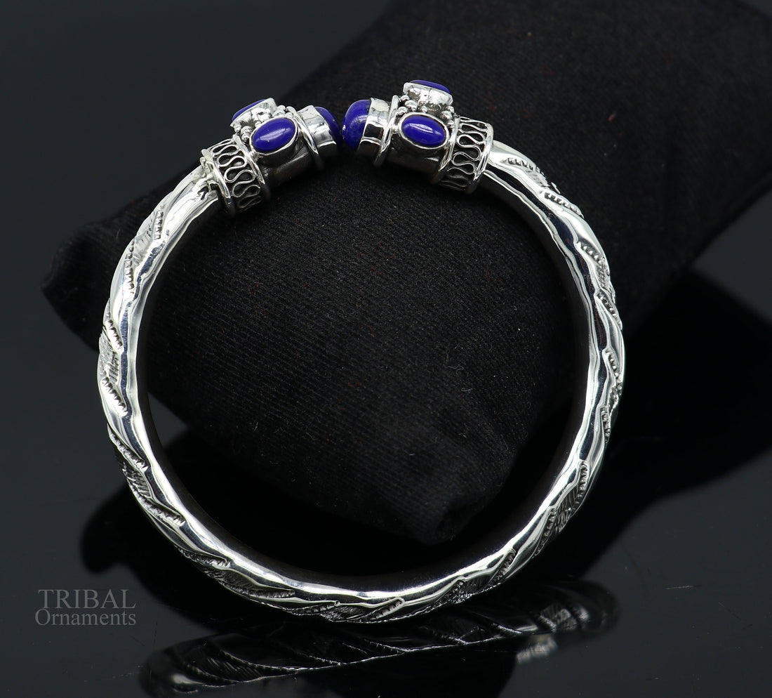 925 sterling silver vintage traditional style stone jadau handmade bangle bracelet kada unisex jewelry best gift from india nsk410 - TRIBAL ORNAMENTS