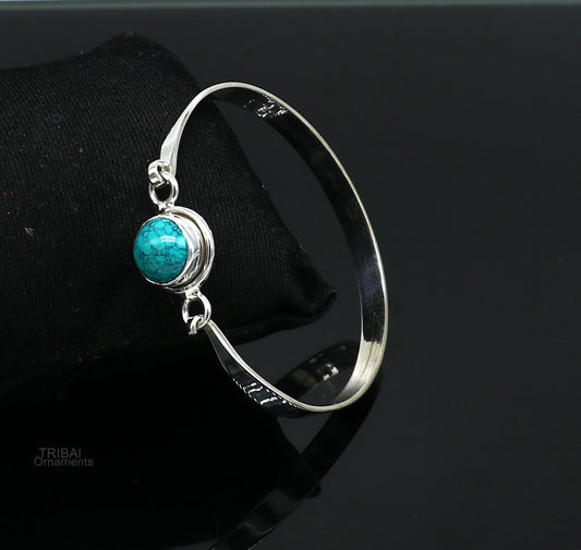 925 sterling silver plain bangle bracelet with gorgeous Blue turquoise stone design bangles kada, best brides or girl's jewelry ba129 - TRIBAL ORNAMENTS