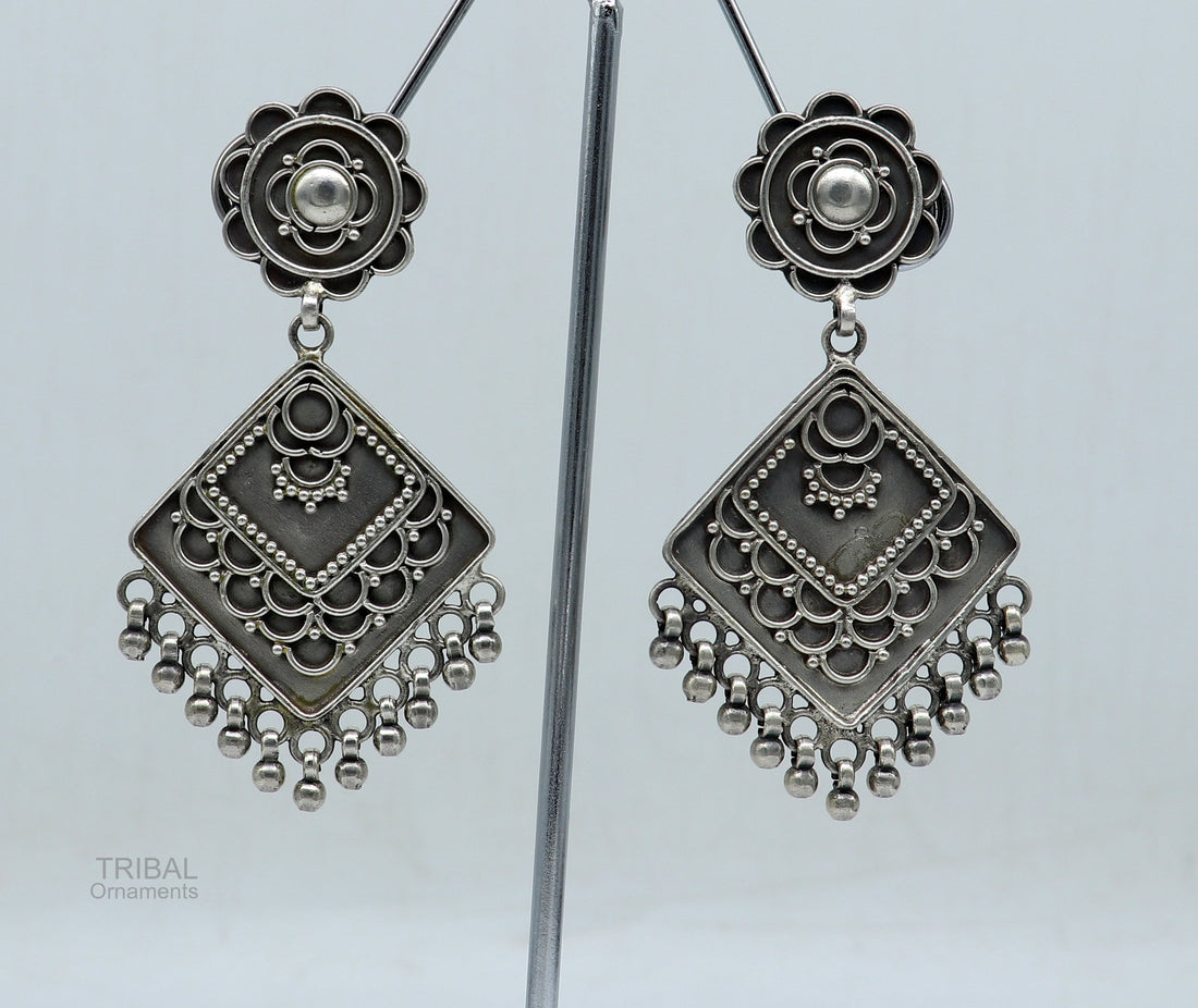 925 sterling silver handmade vintage antique ethnic design customized stud earring gorgeous hanging drops tribal earrings s962 - TRIBAL ORNAMENTS