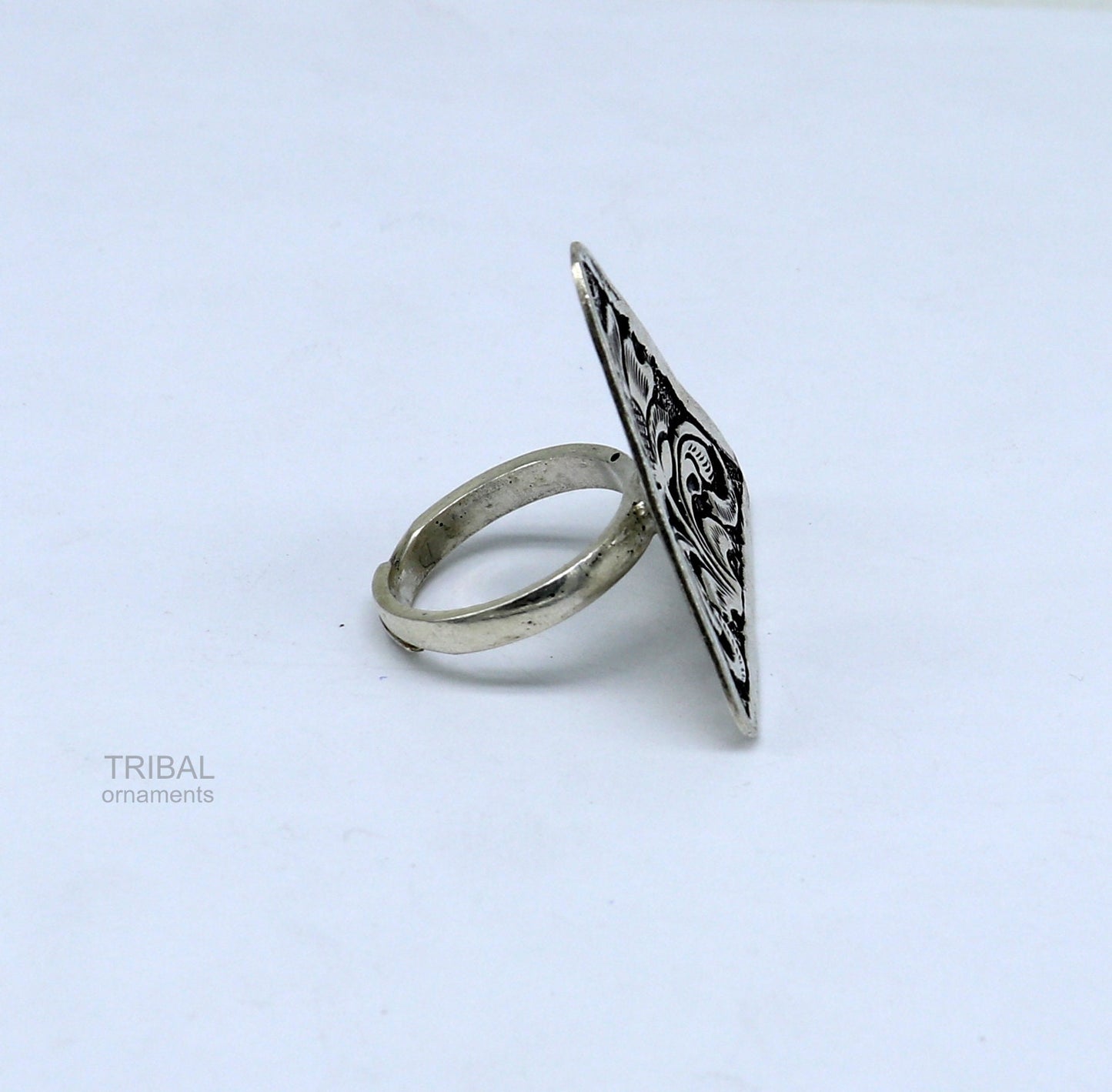 925 sterling silver handmade gorgeous triangle shape adjustable ring band, unisex stylish gifting chitai work tribal ethnic jewelry sr301 - TRIBAL ORNAMENTS