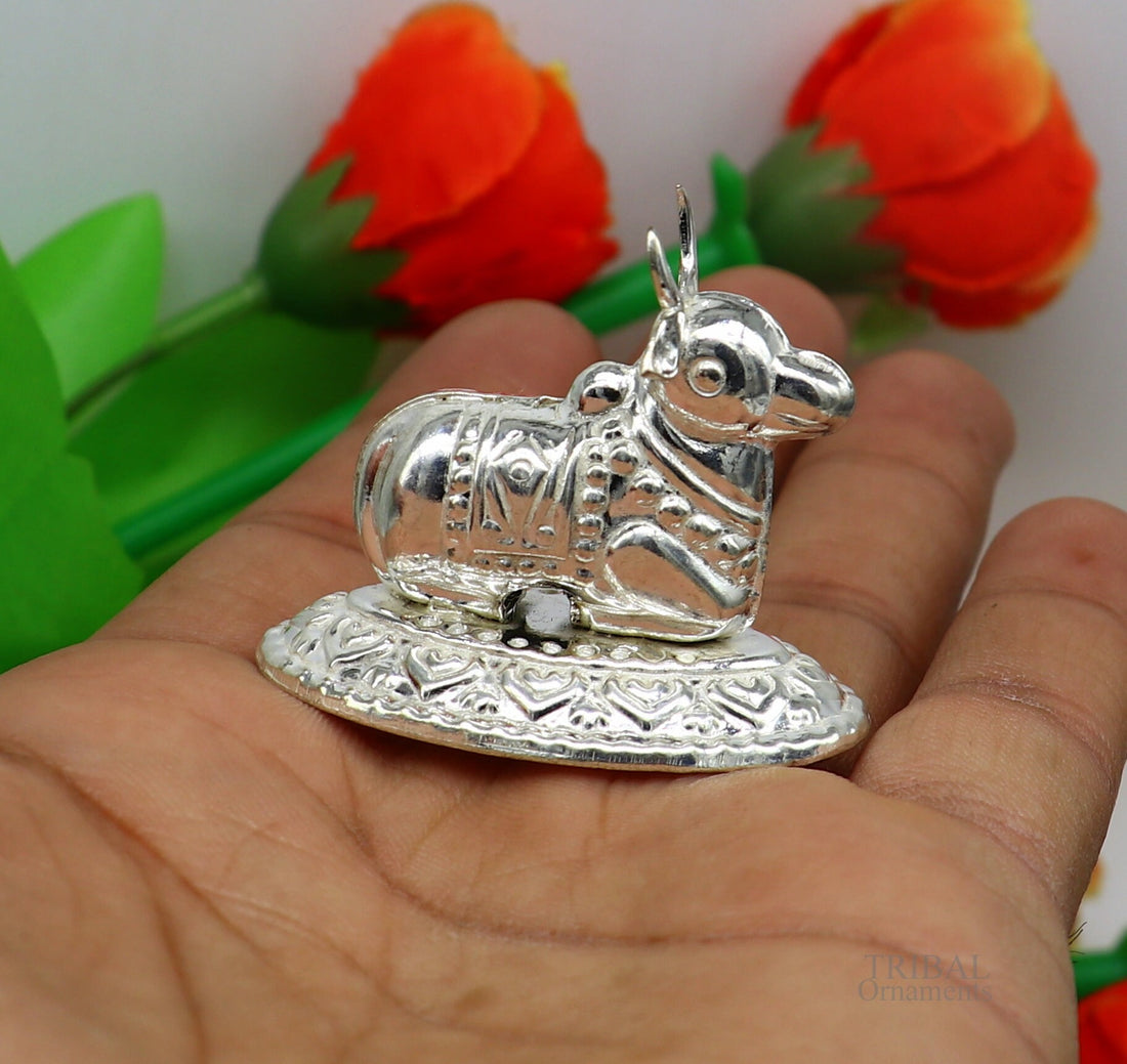 Lord Shiva Vahan Nandi Maharaj sterling silver handmade small article for puja, best gift for lord Shiva, divine statue su614 - TRIBAL ORNAMENTS