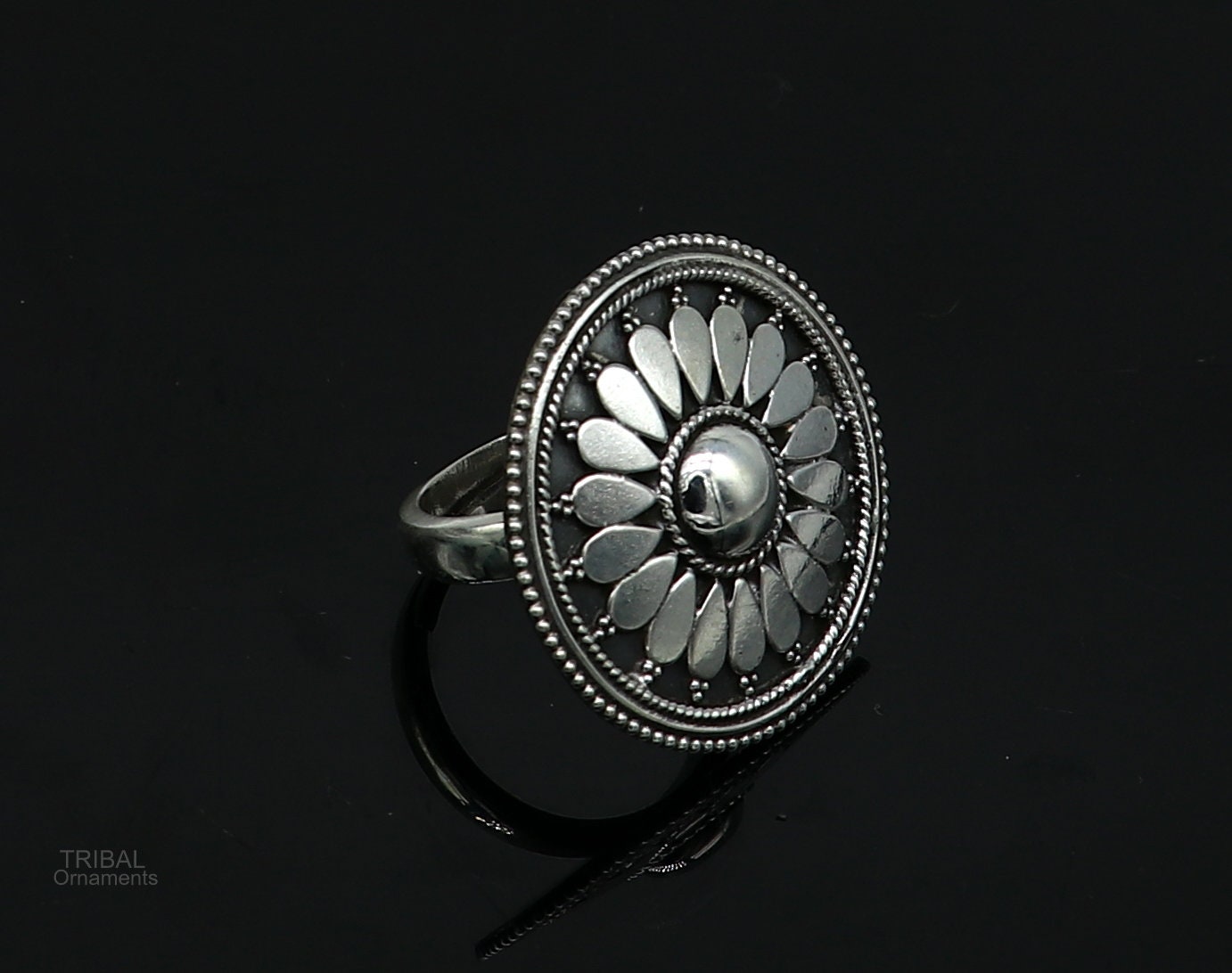 925 sterling silver handmade vintage antique style round rawa work charm ring band, best gifting brides wedding jewelry india sr310 - TRIBAL ORNAMENTS