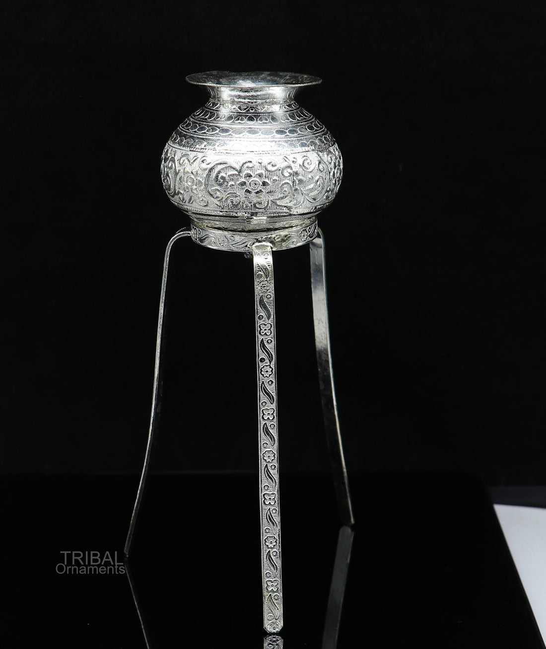 925 sterling silver handmade God shiva lingam water flow pot or puja kalas for Abhishek of lingam, best worshipping article from india su596 - TRIBAL ORNAMENTS