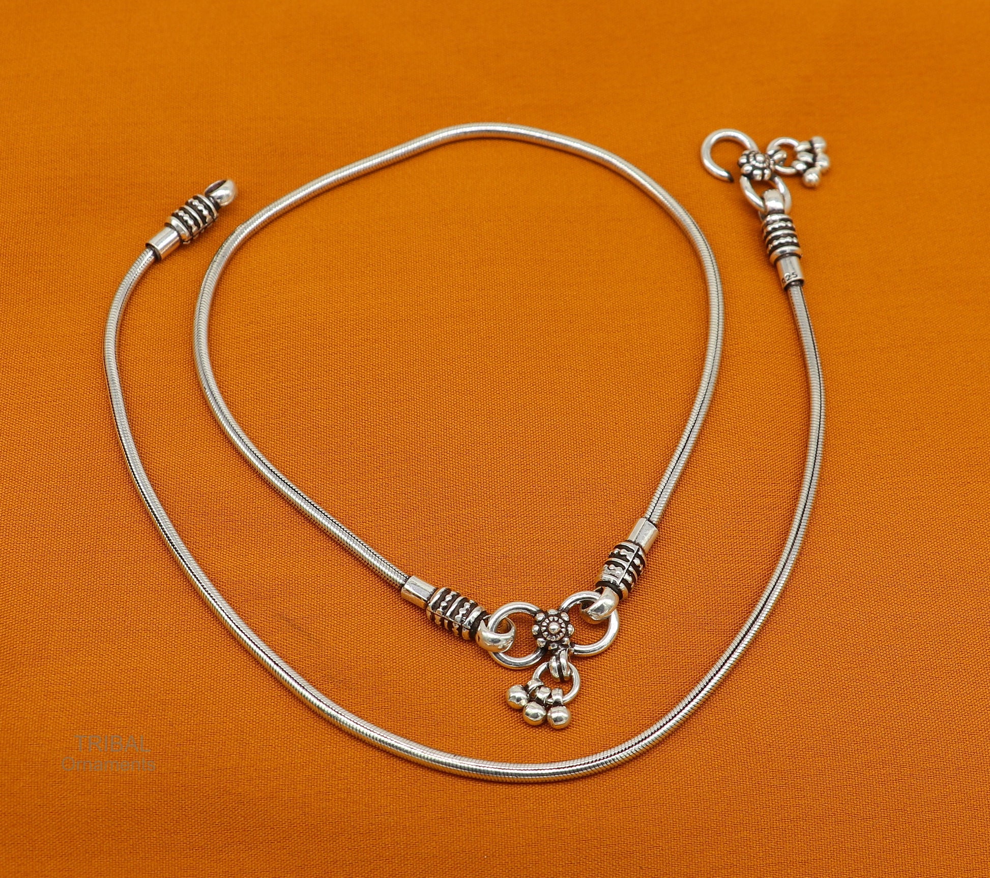 10.5" Vintage style snake chain anklet 925 sterling silver ankle bracelet, silver anklets, foot bracelet amazing belly dance jewelry ank447 - TRIBAL ORNAMENTS