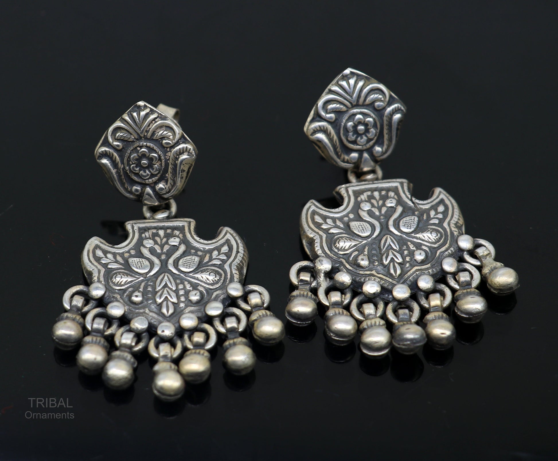 Vintage antique style handmade elegant peacock design hanging tiny drops stud earring, best brides charm jewelry ethnic tribal earring s979 - TRIBAL ORNAMENTS
