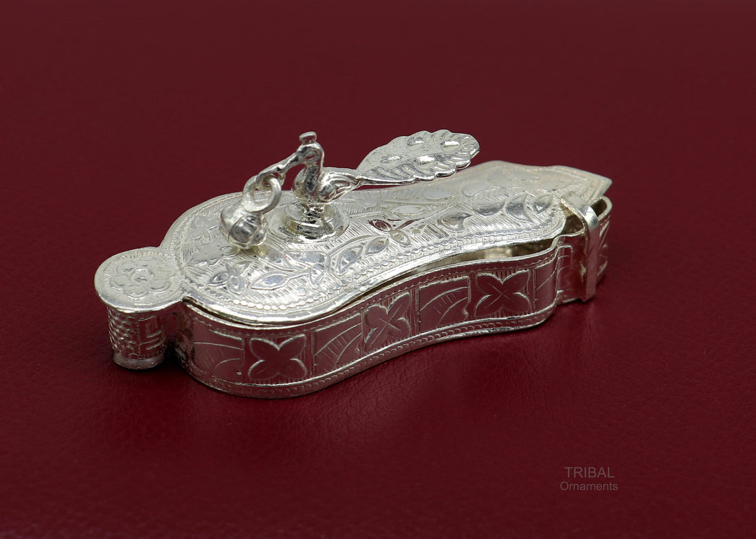 925 sterling silver handmade fabulous unique design peacock trinket box, brides gift, casket box silver article, silver utensils stb323 - TRIBAL ORNAMENTS