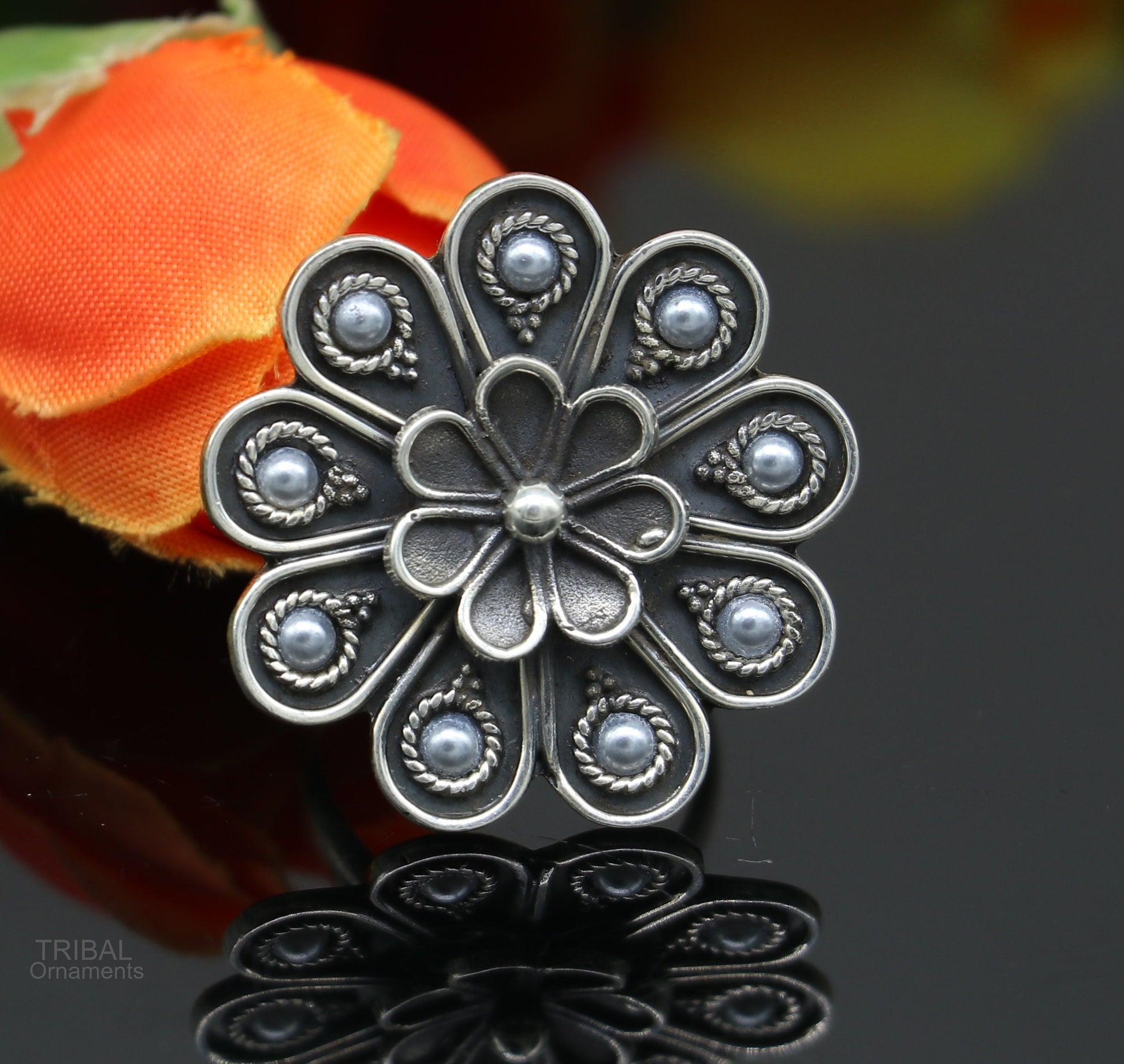 925 sterling silver handmade customized solid pearl ring band adjustable ring brides personalized gifting ring tribal ethnic jewelry sr320 - TRIBAL ORNAMENTS