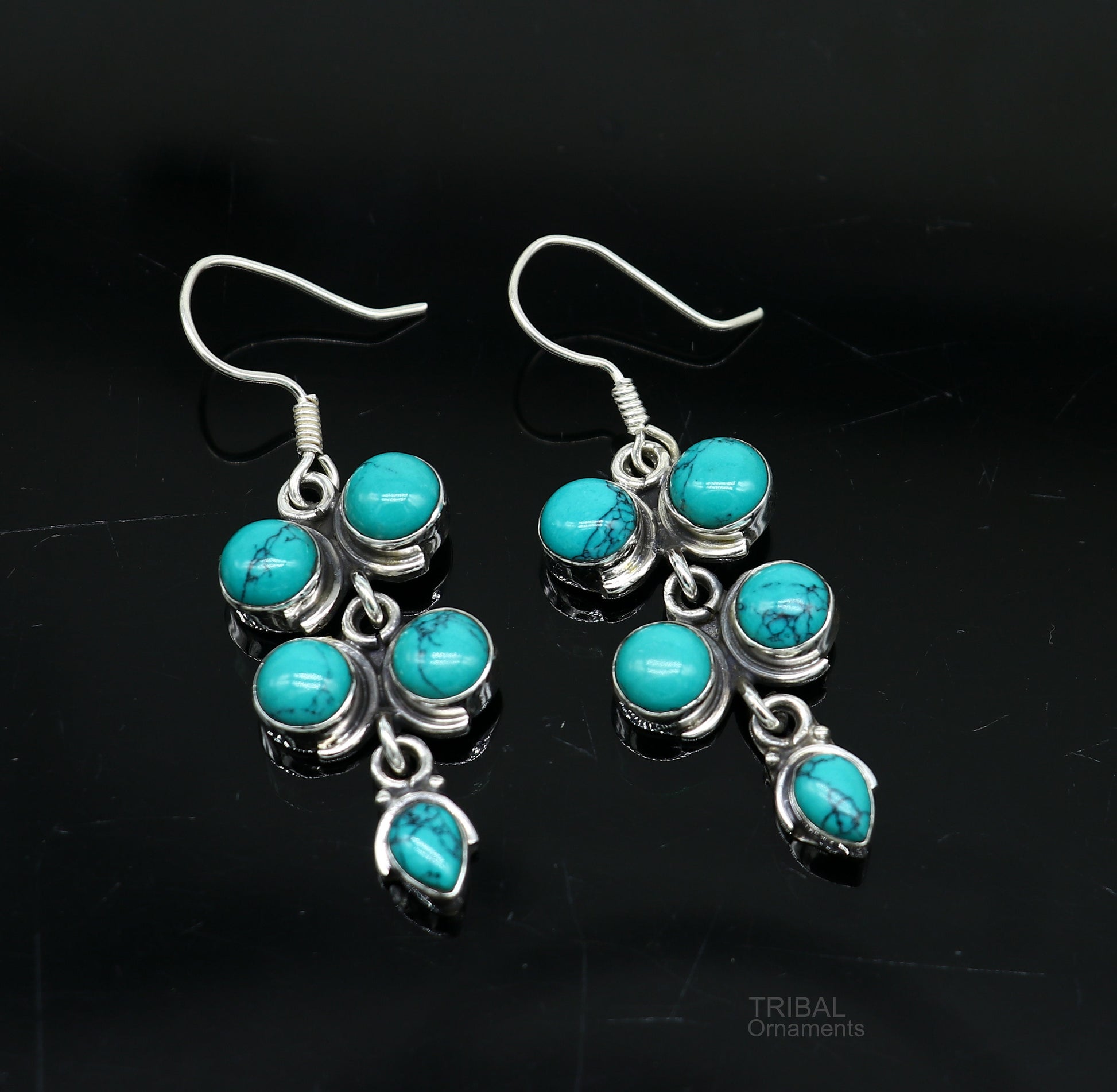 925 sterling silver hoops earring, gorgeous Blue turquoise stone charm earring excellent gifting brides earring party jewelry s992 - TRIBAL ORNAMENTS