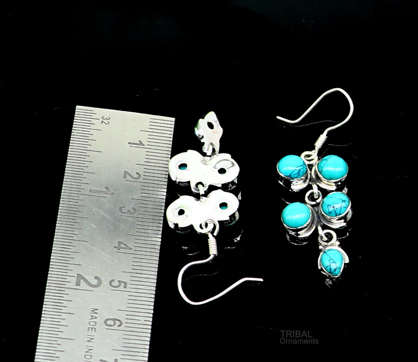 925 sterling silver hoops earring, gorgeous Blue turquoise stone charm earring excellent gifting brides earring party jewelry s992 - TRIBAL ORNAMENTS