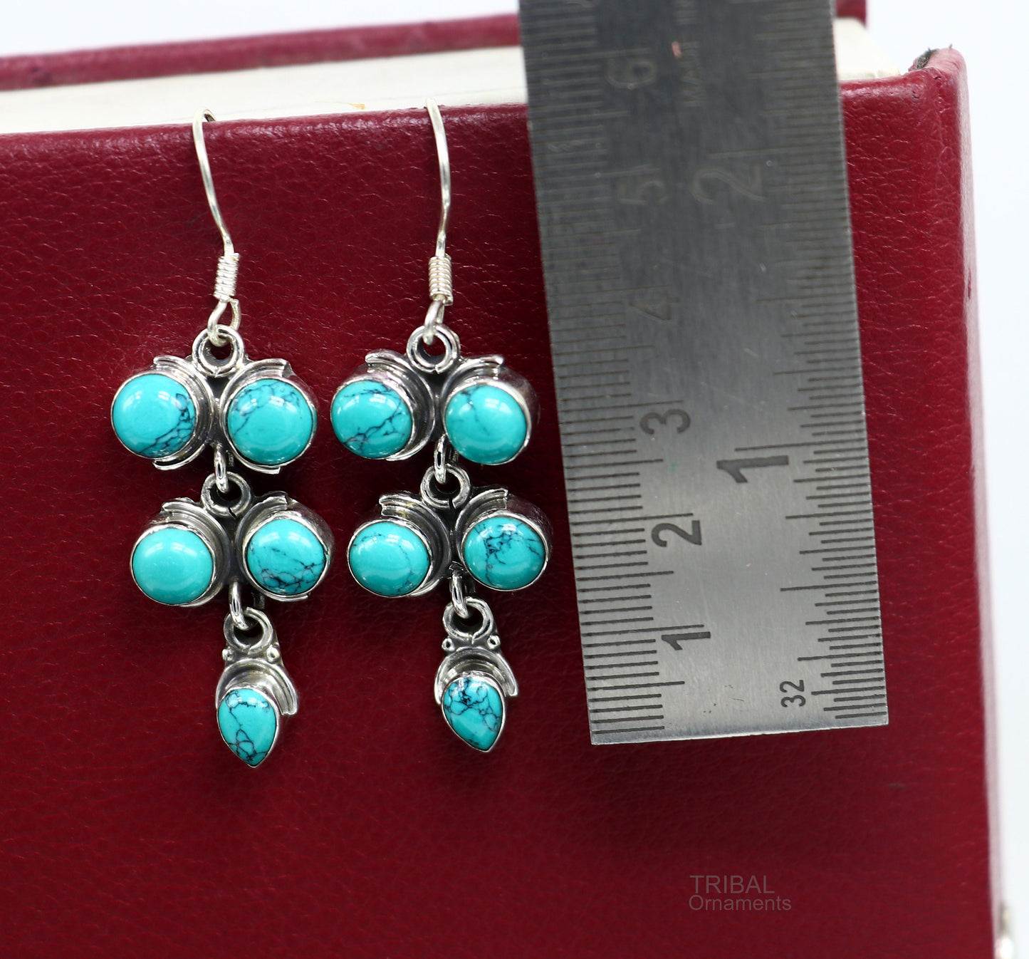 925 sterling silver hoops earring, gorgeous Blue turquoise stone charm earring excellent gifting brides earring party jewelry s992 - TRIBAL ORNAMENTS