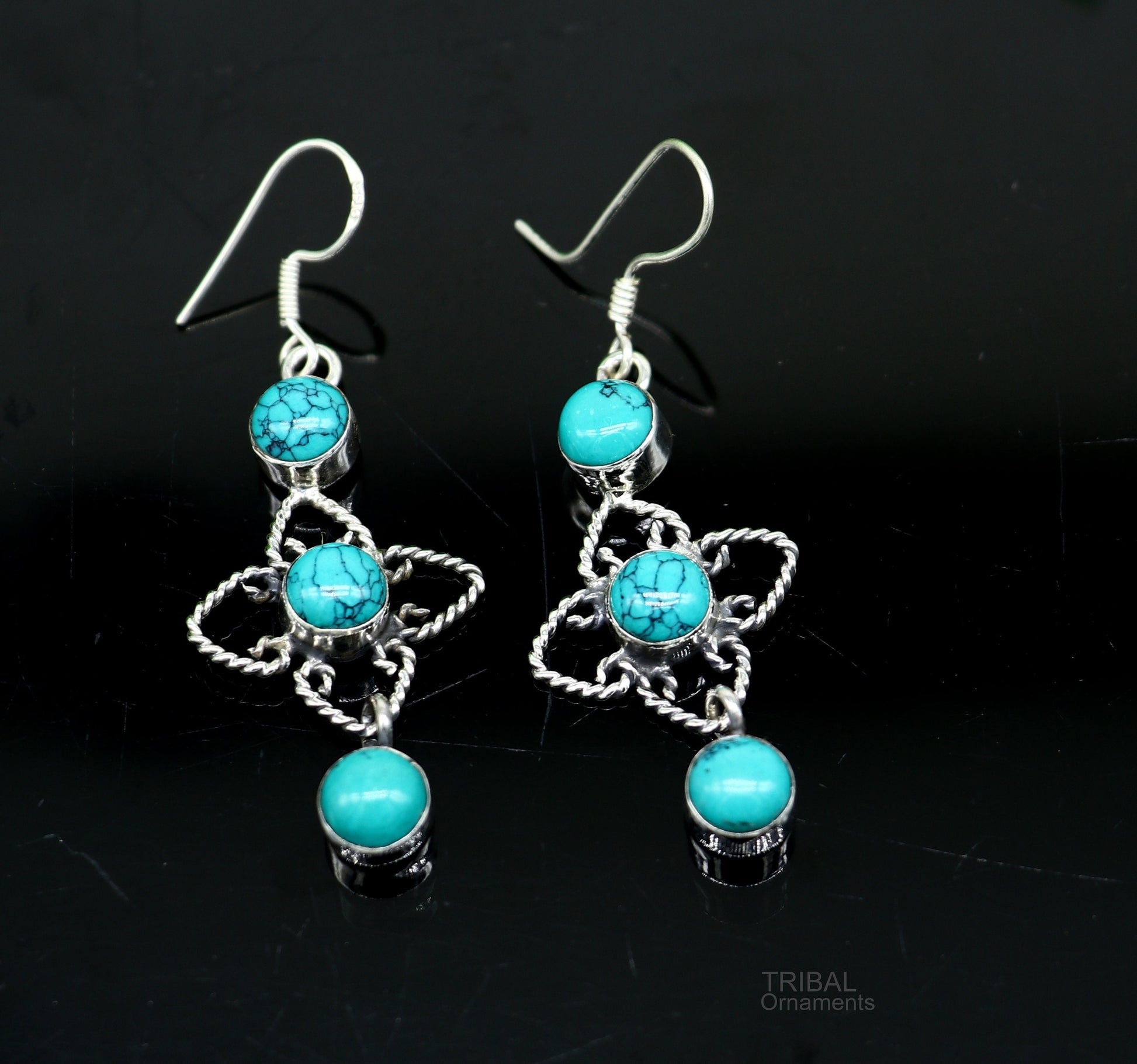 925 sterling silver hoops earring, gorgeous Blue turquoise stone charm earring excellent gifting brides earring party jewelry s993 - TRIBAL ORNAMENTS