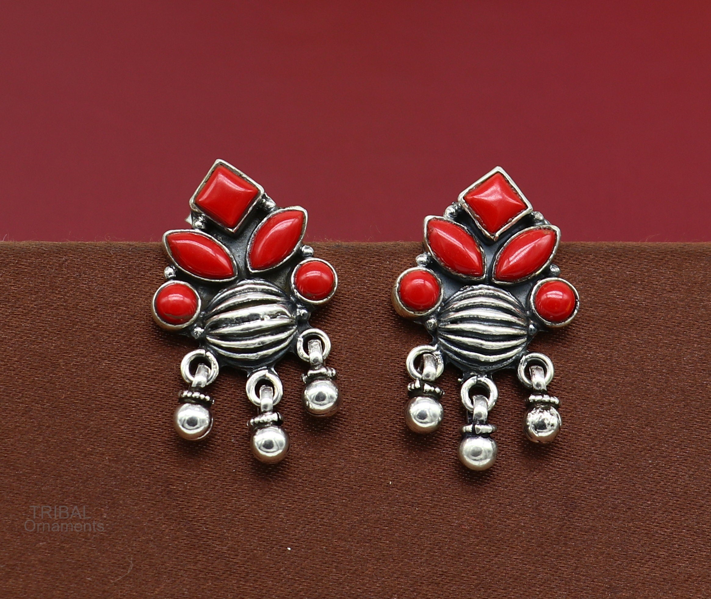 Buy Elegant Red Zircon Studded Sterling Silver Drop Earrings Online   FableStreet