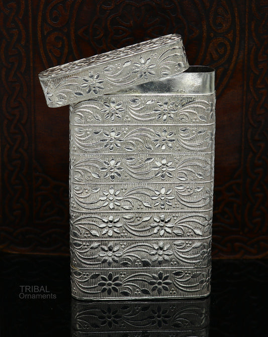 cigarette or tobacco box 925 solid silver vintage floral design stylish trinket box, best royal luxury gift to anyone special stb325 - TRIBAL ORNAMENTS