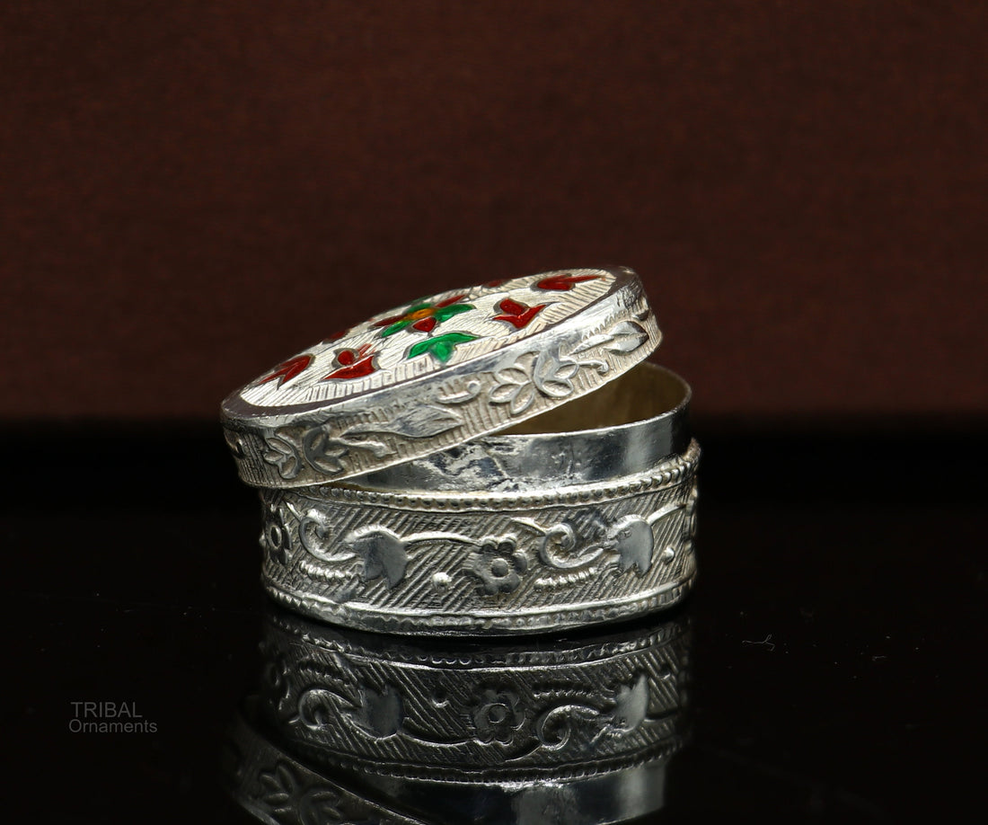 Exclusive oval shape trinket box, sindur kumkum box, brides eye kajal box, 925 sterling silver handmade girls article silver jewelry stb330 - TRIBAL ORNAMENTS