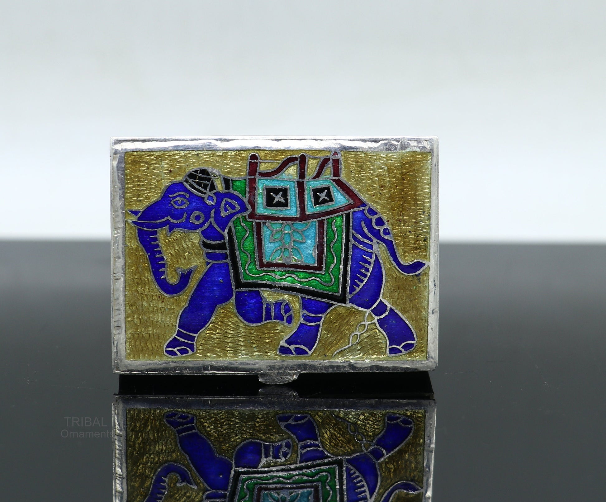 925 Sterling silver handmade trinket box, solid container box, casket box, sindoor box, enamel elephant work customized gifting box stb335 - TRIBAL ORNAMENTS