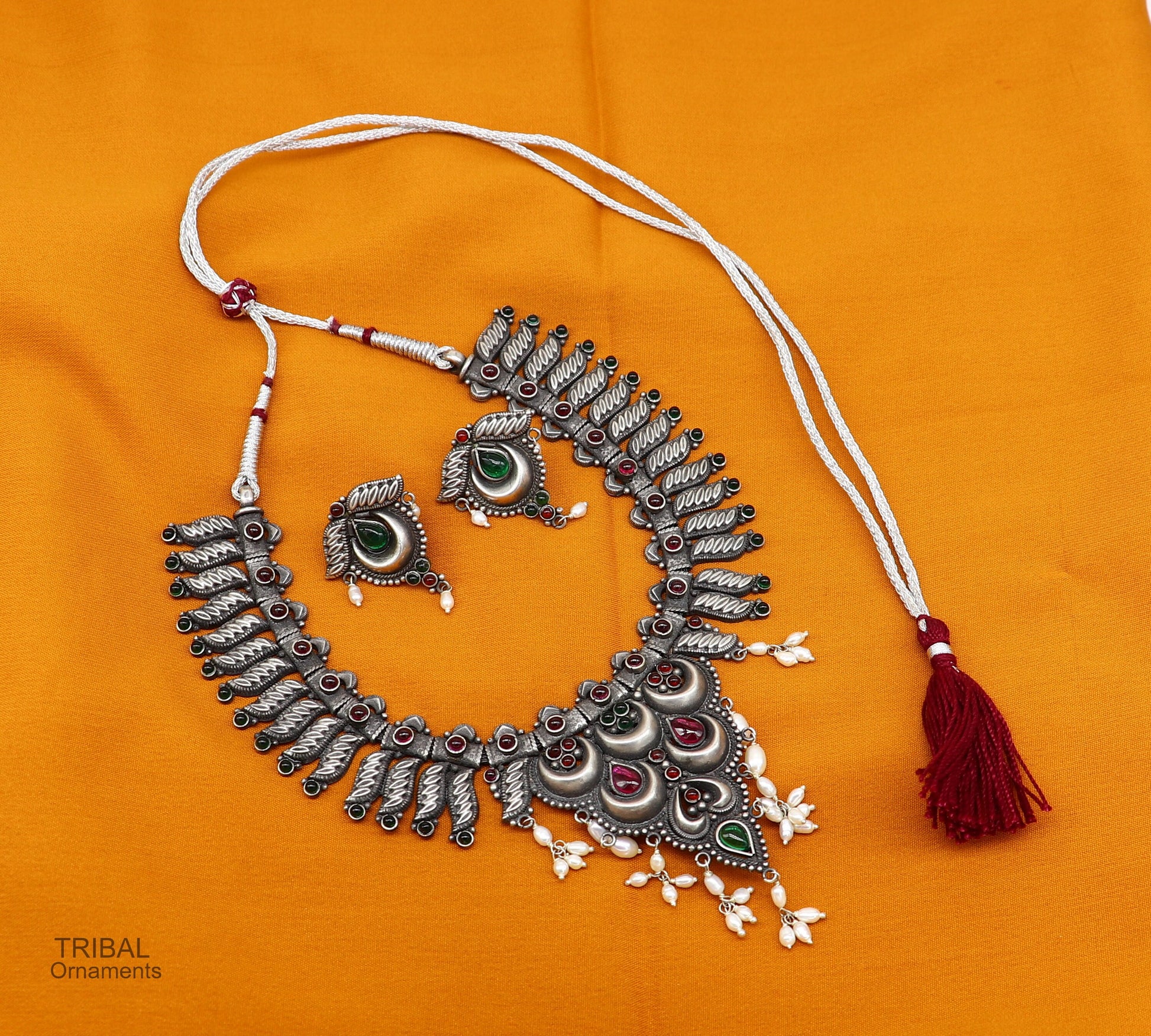 925 sterling silver handcrafted vintage design ethnic charm necklace excellent gifting tribal brides belly dance jewelry india nec217 - TRIBAL ORNAMENTS
