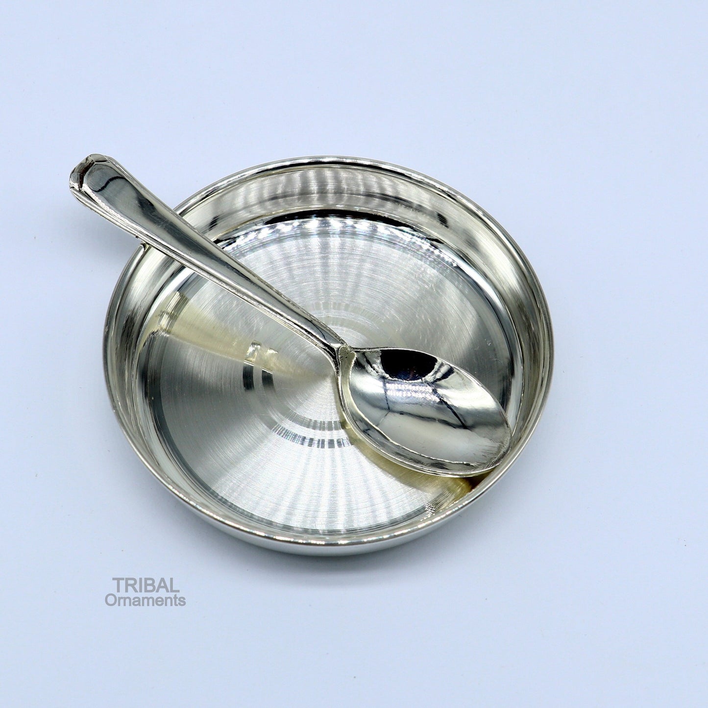 999 fine solid silver handmade plate/tray and spoon set for baby food serving, milk bowl silver utensils, home and kitchen accessories sv251 - TRIBAL ORNAMENTS