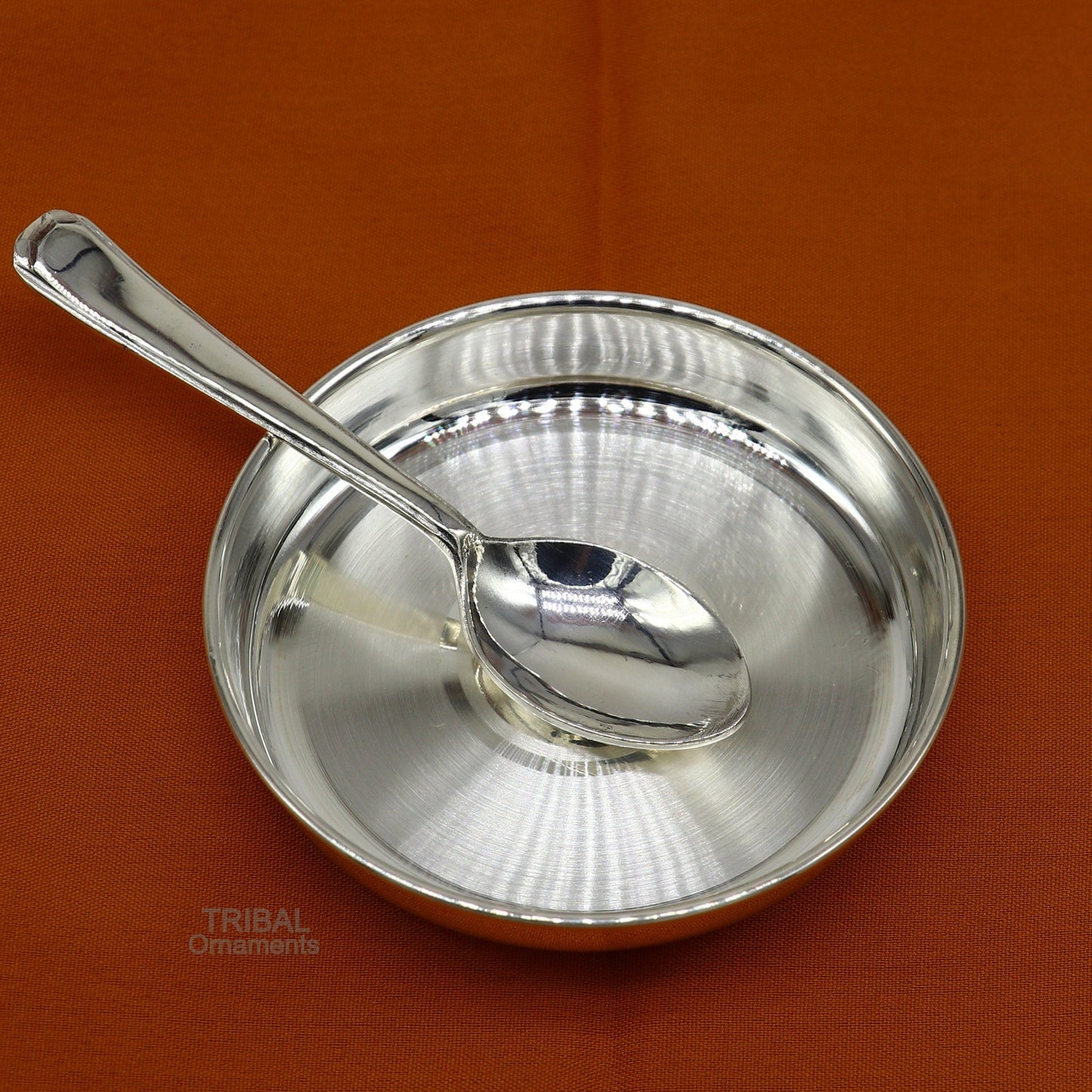 999 fine solid silver handmade plate/tray and spoon set for baby food serving, milk bowl silver utensils, home and kitchen accessories sv251 - TRIBAL ORNAMENTS