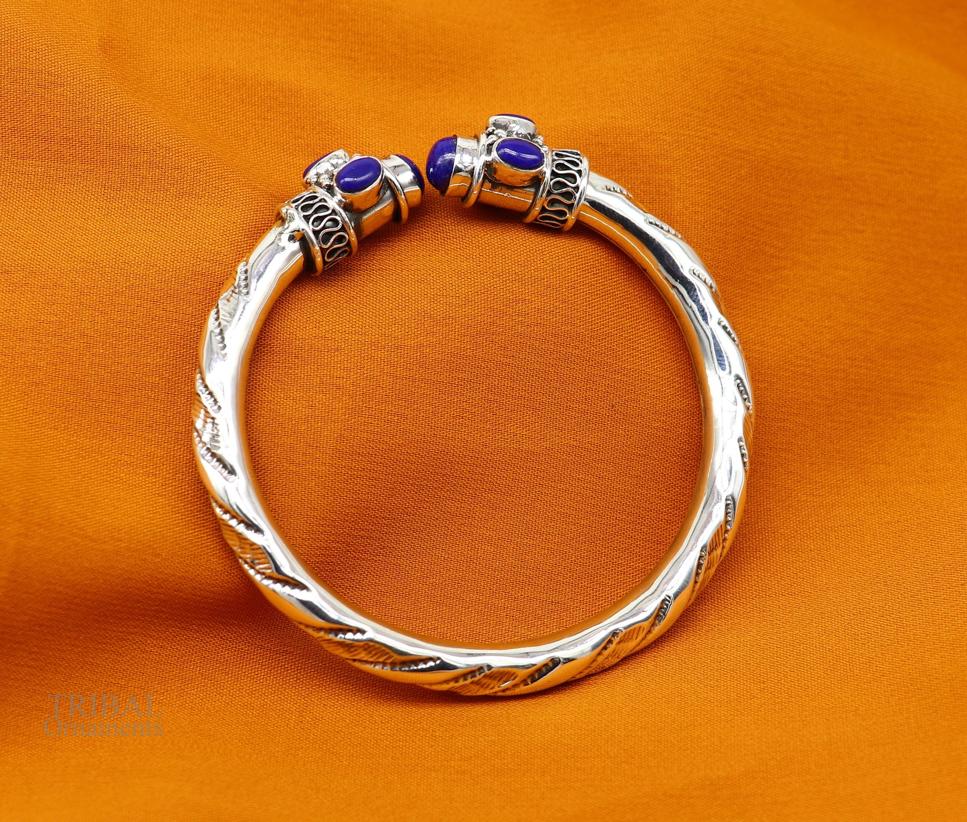 Genuine 925 sterling silver fabulous color stone jadau handmade bangle bracelet kada unisex jewelry best gift from india nsk409 - TRIBAL ORNAMENTS