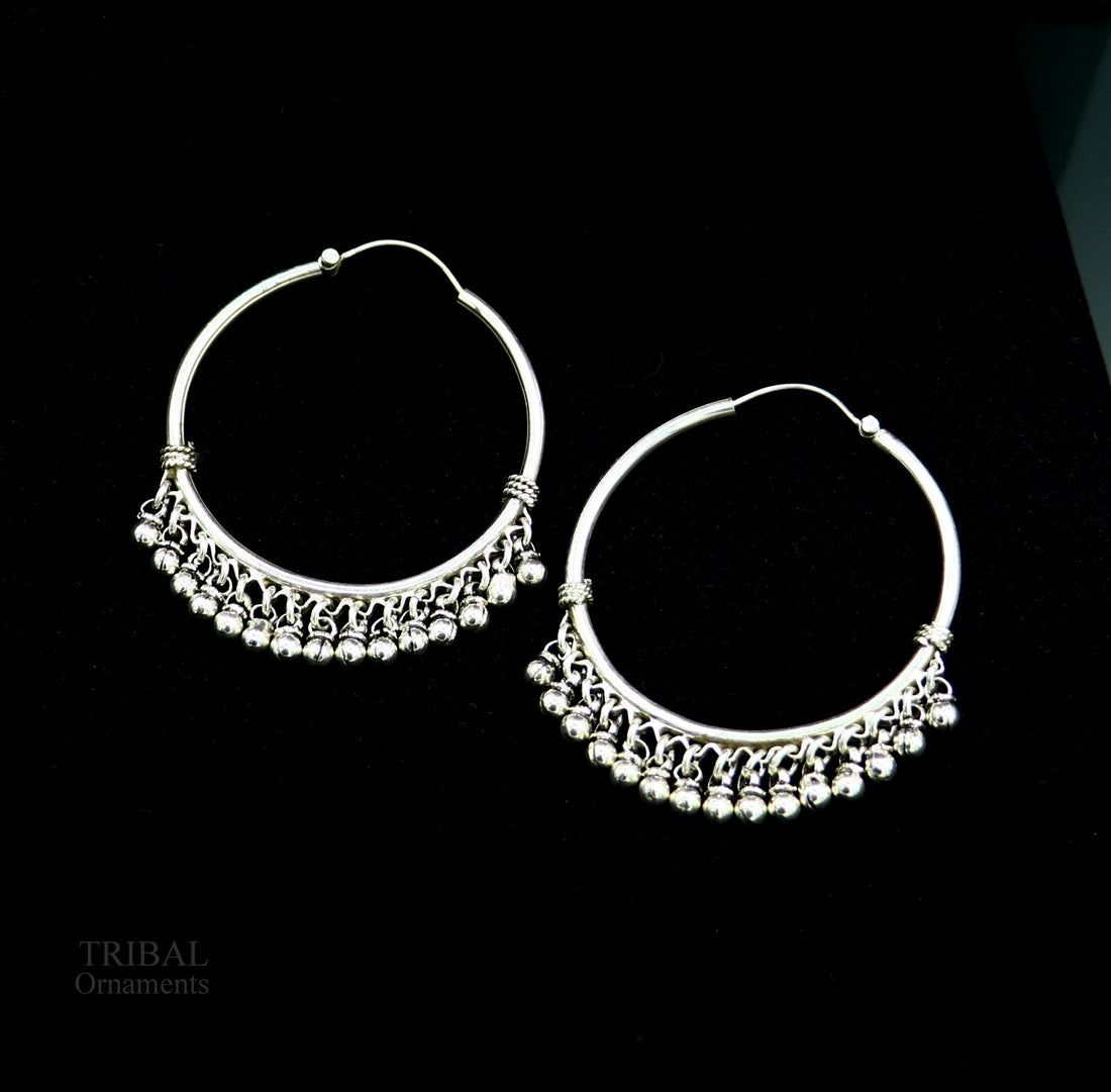 925 sterling silver handmade fabulous hoops earring with gorgeous hanging drops, customized large earring personalized gift s1012 - TRIBAL ORNAMENTS