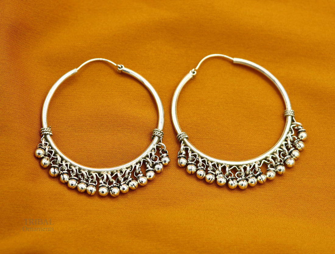 925 sterling silver handmade fabulous hoops earring with gorgeous hanging drops, customized large earring personalized gift s1012 - TRIBAL ORNAMENTS