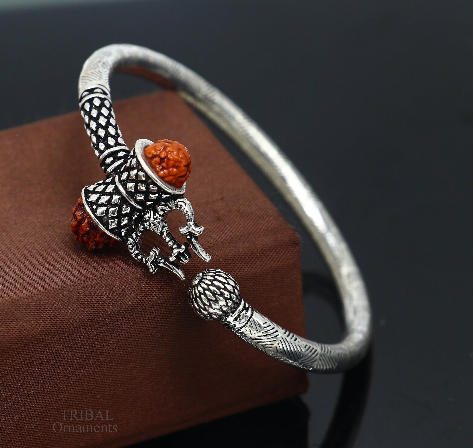 Exclusive stunning 925 sterling silver handmade Shiva rudraksha Trishul bangle bracelet kada, excellent Bahubali trident kada gift nssk579 - TRIBAL ORNAMENTS