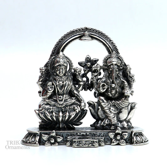 2" 925 Sterling silver handmade customized Hindu idols Laxmi and Ganesha statue, puja article figurine, home décor Diwali puja gift ART228 - TRIBAL ORNAMENTS