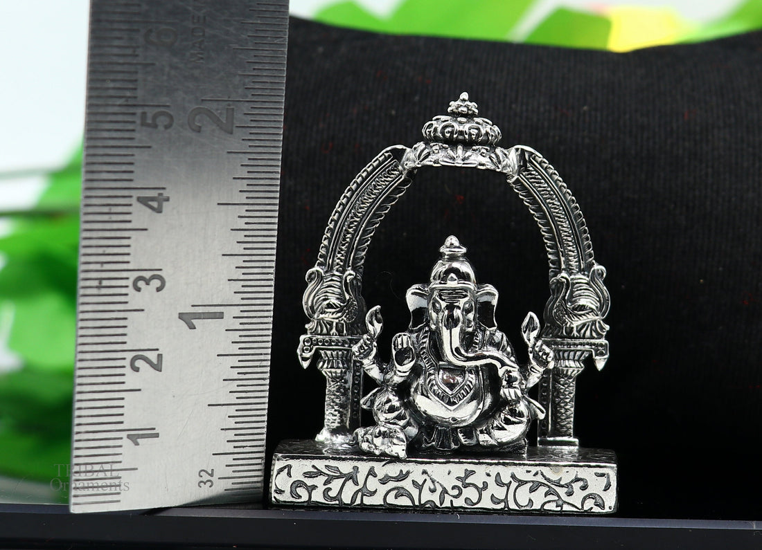 925 Sterling silver Lord Ganesh Idol, Pooja Articles, Silver Idols Figurine, handcrafted Lord Ganesh statue sculpture Diwali puja gift su229 - TRIBAL ORNAMENTS