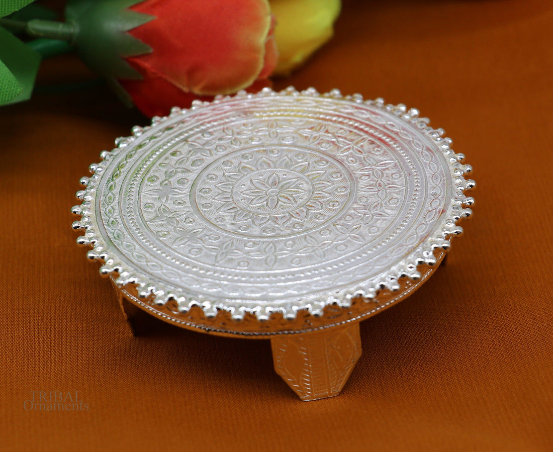 7 cm Vintage design Sterling silver handmade stunning small round shape table/bazot/chouki, excellent home puja utensils temple art su638 - TRIBAL ORNAMENTS