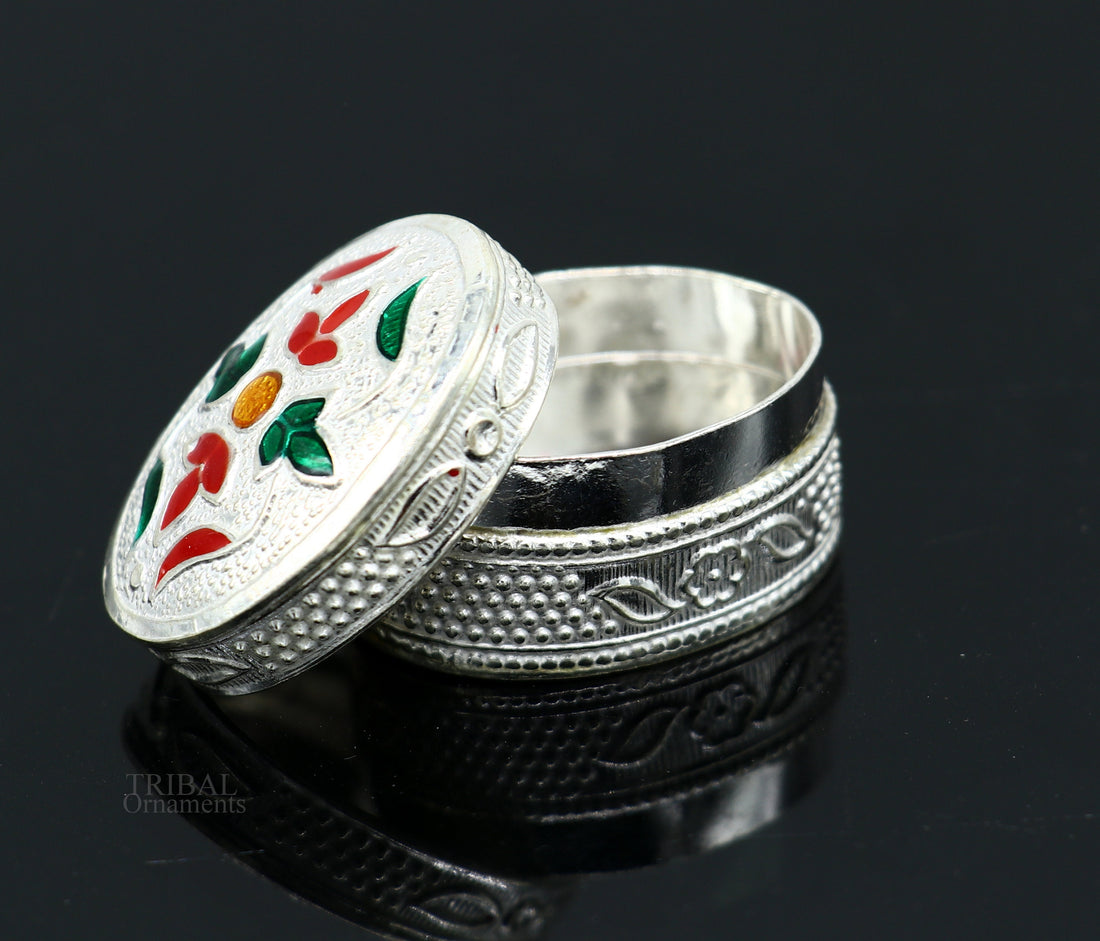 925 solid silver vintage oval shape brides gift kajal box, trinket box, sindur box, eyeliner box, silver utensils, best bridal gift stb340 - TRIBAL ORNAMENTS