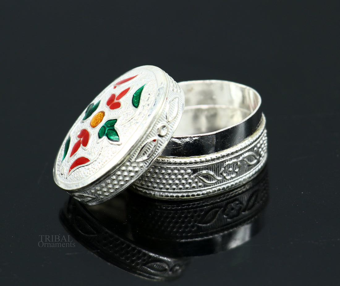 925 solid silver vintage oval shape brides gift kajal box, trinket box, sindur box, eyeliner box, silver utensils, best bridal gift stb340 - TRIBAL ORNAMENTS