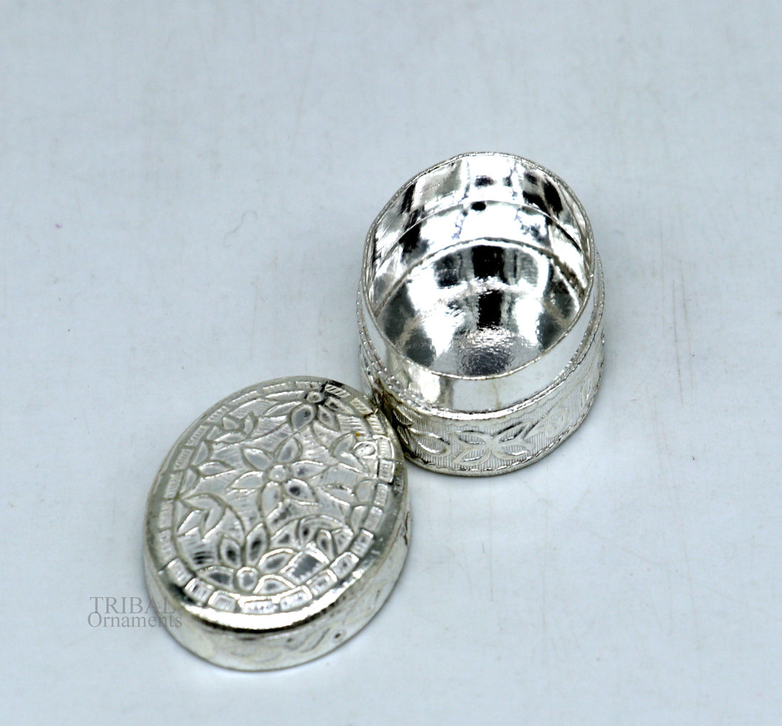 925 solid silver vintage oval shape brides gift kajal box, trinket box, sindur box, eyeliner box, silver utensils, best bridal gift stb341 - TRIBAL ORNAMENTS