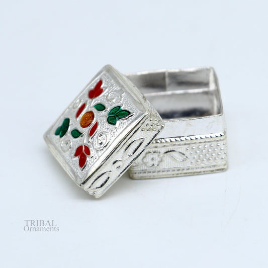 925 sterling silver square shape brides gift kajal box, trinket box, sindur box, eyeliner box, silver utensils, best bridal gift stb343 - TRIBAL ORNAMENTS