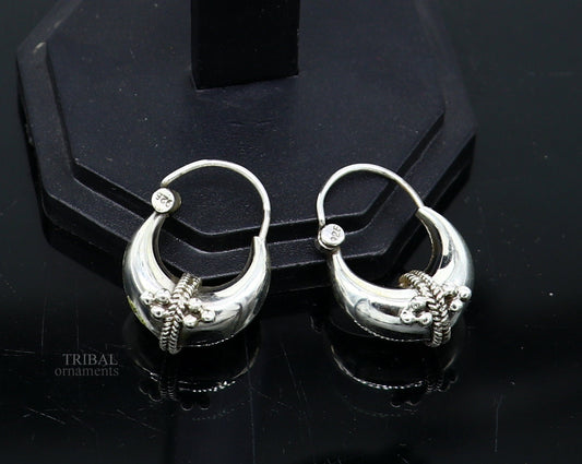 Vintage Design 925 sterling silver fabulous hoops earring, tribal kundal earring from Rajasthan India, best gifting unisex jewelry ear1057 - TRIBAL ORNAMENTS